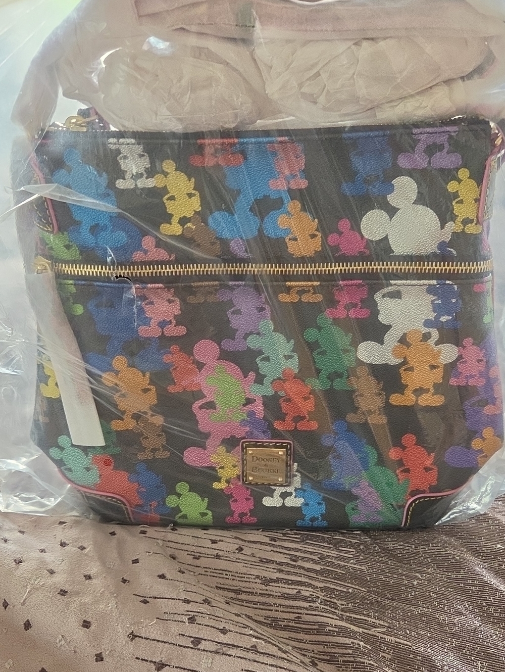 Dooney & Bourke Black Letter Carrier Crossbody with Multicolor Mickey Motif